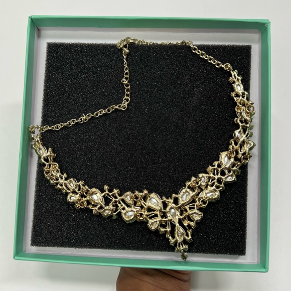 Red Floral Statement Necklace Bib Drop Earrings Jewelry Holiday Set Gold Rose gf - Picture 13 of 16